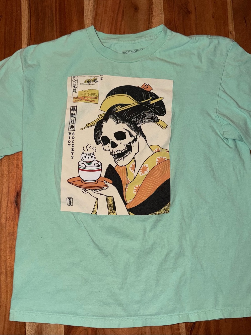 Riot Society Mint Graphic Tee with Geisha Skull Print #003